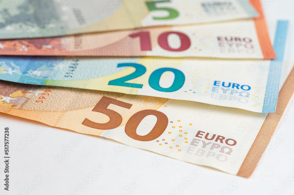 5, 10, 20, 50 euro banknotes. Money on white background 5, 10, 20, 50 euro banknotes. Money on white background