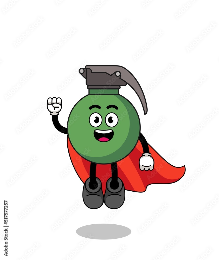 grenade cartoon with flying superhero