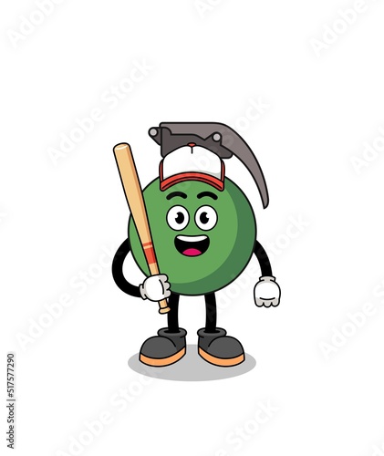 grenade mascot cartoon as a baseball player