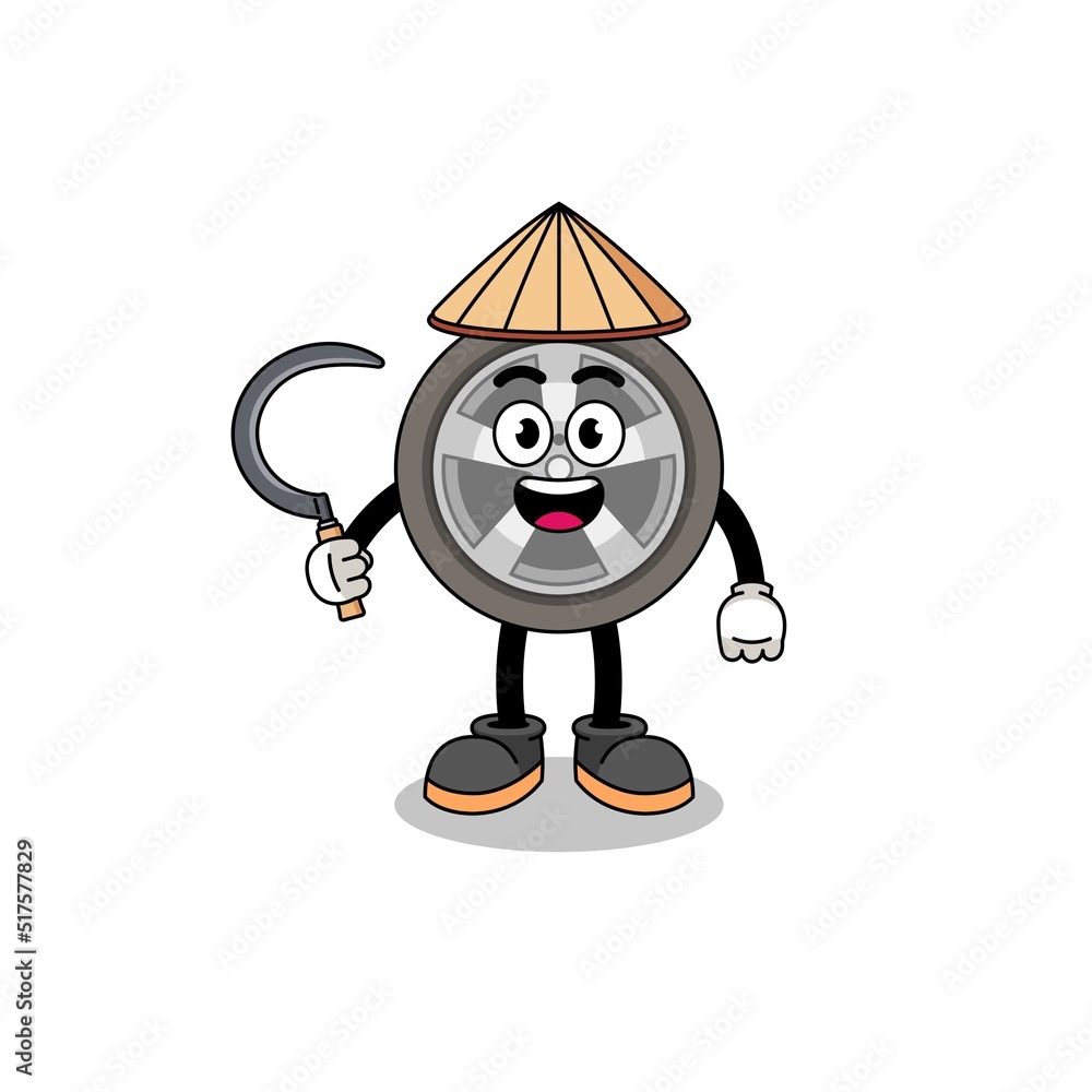 Illustration of car wheel as an asian farmer Illustration of car wheel as an asian farmer