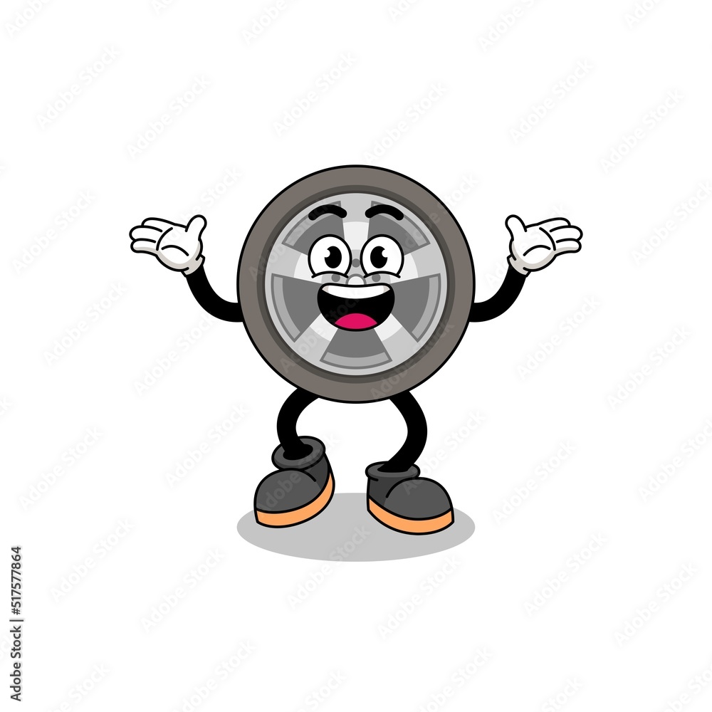 car wheel cartoon searching with happy gesture