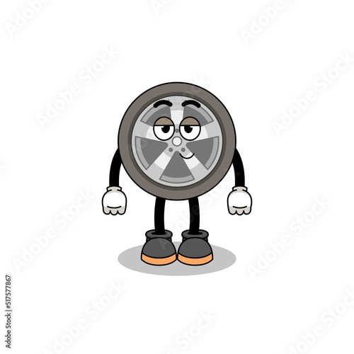 car wheel cartoon couple with shy pose