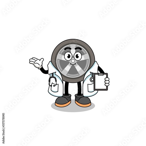 Cartoon mascot of car wheel doctor