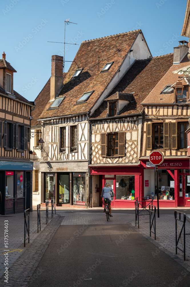 Fototapeta premium Old streets and houses of Auxerre, medieval city on river Yonne, north of Burgundy, France