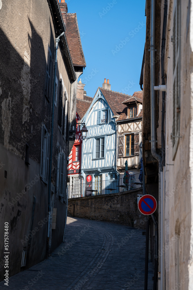 Old streets and houses of Auxerre, medieval city on river Yonne, north of Burgundy, France