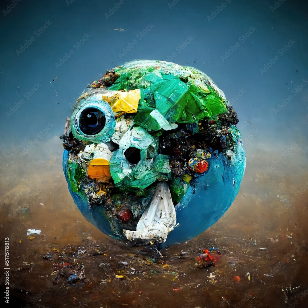Trash earth, global landfill rubbish waste pollution and
