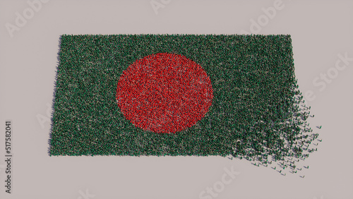 A Crowd of People coming together to form the Flag of Bangladesh. Bangladeshi Banner on White.