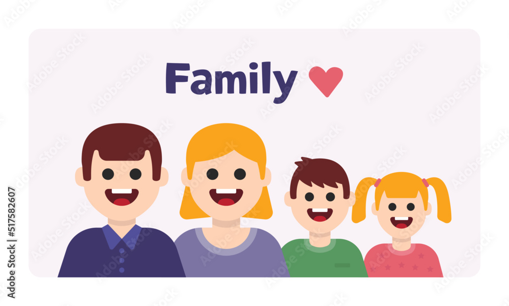 Happy family member banner. Containing father, mother, son and daughter cartoon flat design. Vector illustration. Happy family member banner. Containing father, mother, son and daughter cartoon flat design. Vector illustration.