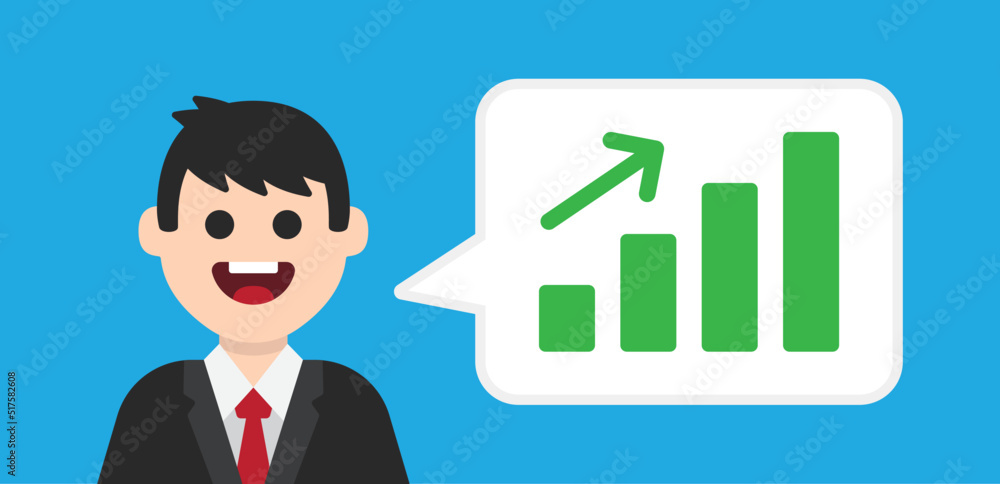Businessman present chart of business profit increase vector flat design. Businessman present chart of business profit increase vector flat design.