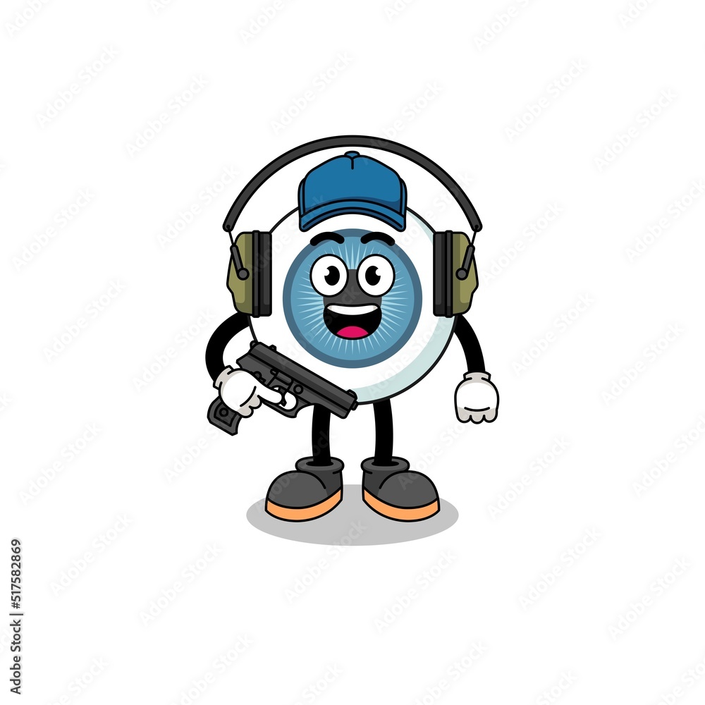 Character mascot of eyeball doing shooting range Character mascot of eyeball doing shooting range