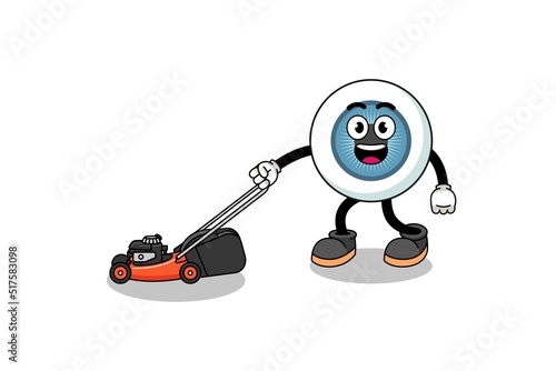 eyeball illustration cartoon holding lawn mower