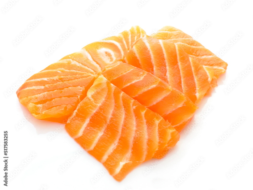 Pieces of fresh salmon slice on white background Pieces of fresh salmon slice on white background