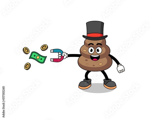 Character Illustration of poop catching money with a magnet