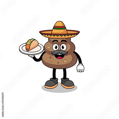 Character cartoon of poop as a mexican chef