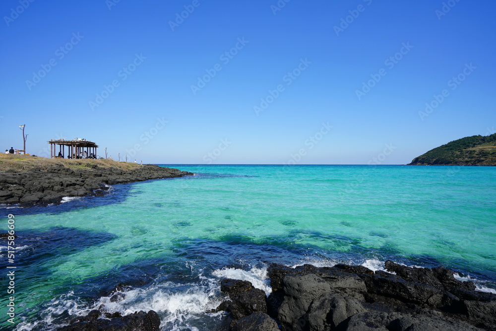 crystal-clear water and seaside gazebo