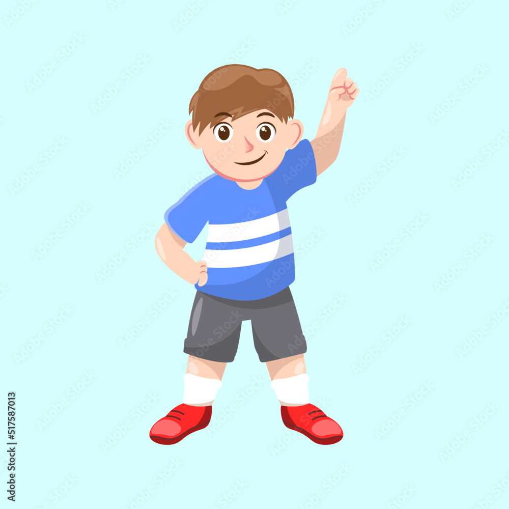 Happy cute kid boy expressing number one with finger