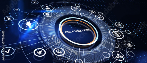 Business, Technology, Internet and network concept.   virtual screen of the future and sees the inscription: Customization 3d illustration