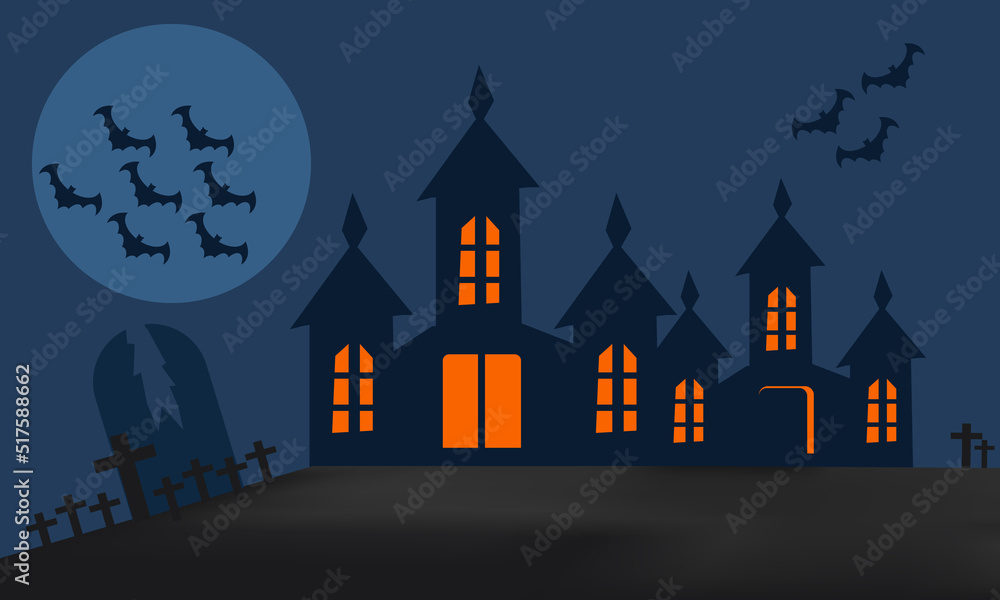 Halloween background with pumpkin and bats 