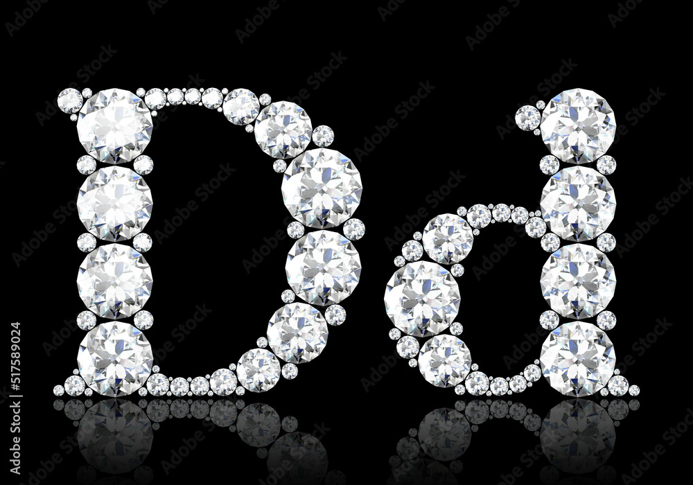 Diamond letters with gemstones isolated on black.3D rendering Diamond letters with gemstones isolated on black.3D rendering