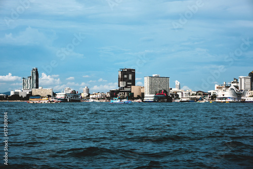 pattaya city over the sea with blue sky 