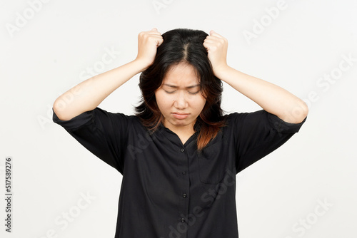 Suffering headache gesture of Beautiful Asian Woman Isolated On White Background