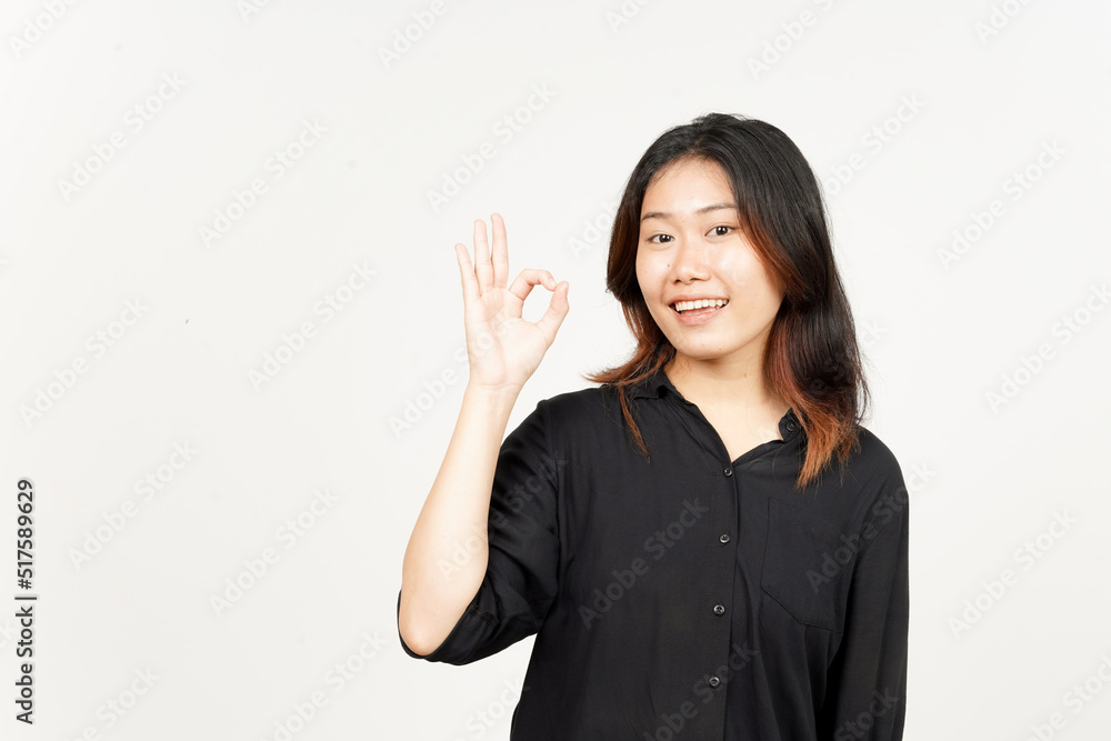 Showing OK sign of Beautiful Asian Woman Isolated On White Background Showing OK sign of Beautiful Asian Woman Isolated On White Background