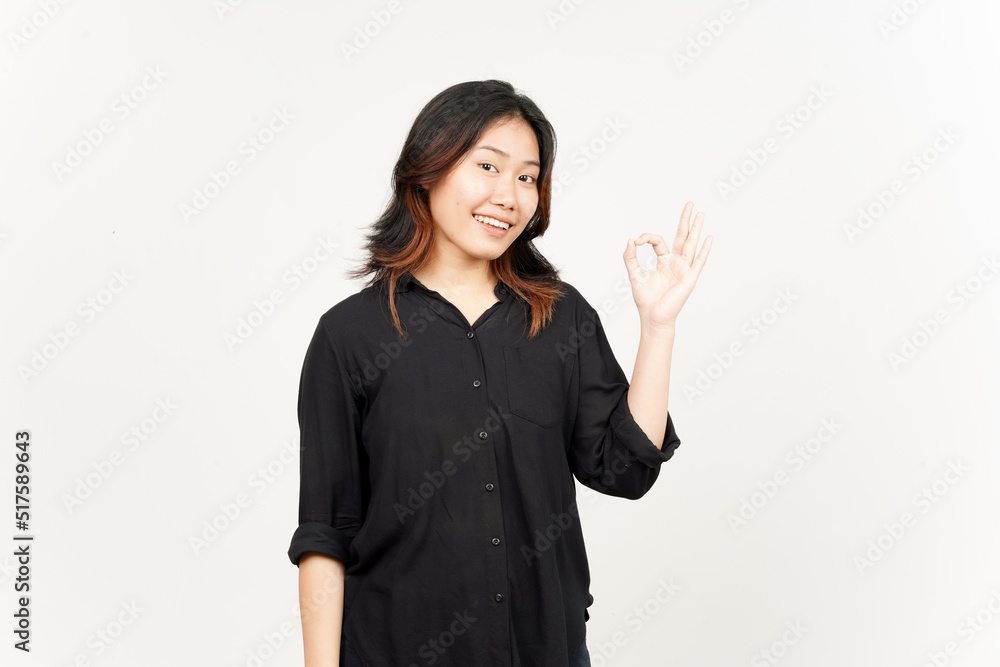 Showing OK sign of Beautiful Asian Woman Isolated On White Background Showing OK sign of Beautiful Asian Woman Isolated On White Background