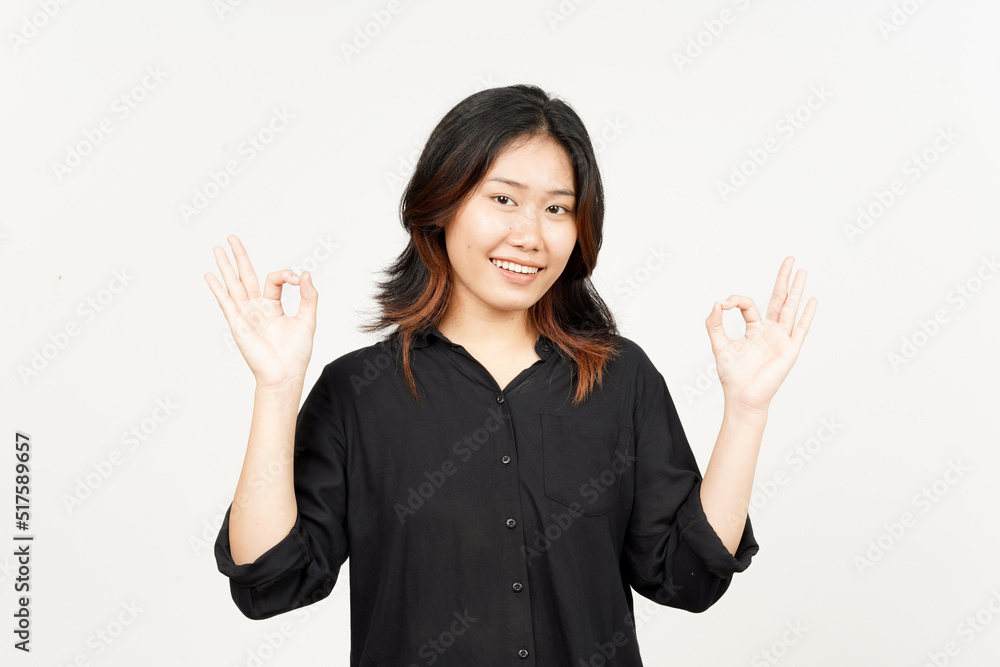 Showing OK sign of Beautiful Asian Woman Isolated On White Background Showing OK sign of Beautiful Asian Woman Isolated On White Background