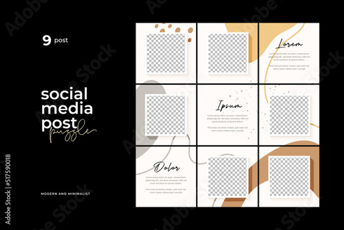 instagram puzzle template, abstract element instagram post design, pastel background, instagram puzzle feed pack template.