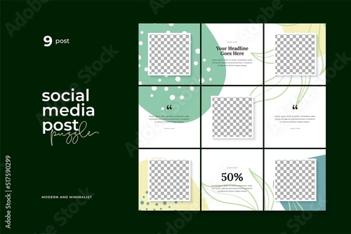instagram puzzle template, abstract element instagram post design, pastel background, instagram puzzle feed pack template.