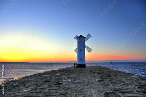 Stawa Mlyny - a beacon in the shape of a windmill in Swinoujscie, West Pomeranian Voivodeship, Poland.
