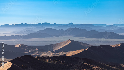 Namibia, aerial view of the Namib desert, wild landscape, panorama in rain season
