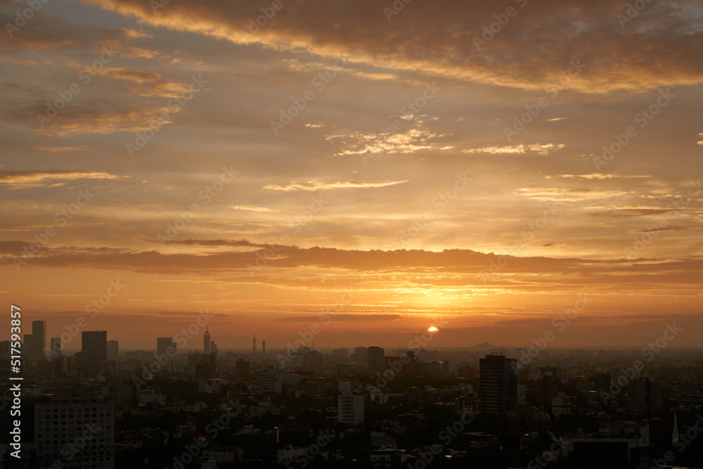 panoramic photo of a beautiful sunrise in mexico city