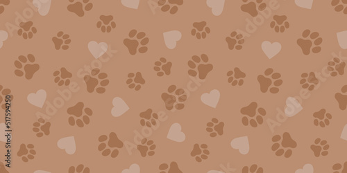 ハートと犬の足跡のパターン (Paw Prints & Heart Pattern. Vector Illustration)