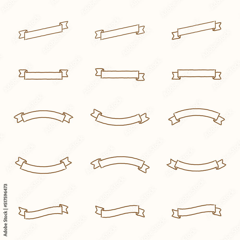 Set of Outline ribbons graphic elements. Vector illustration.