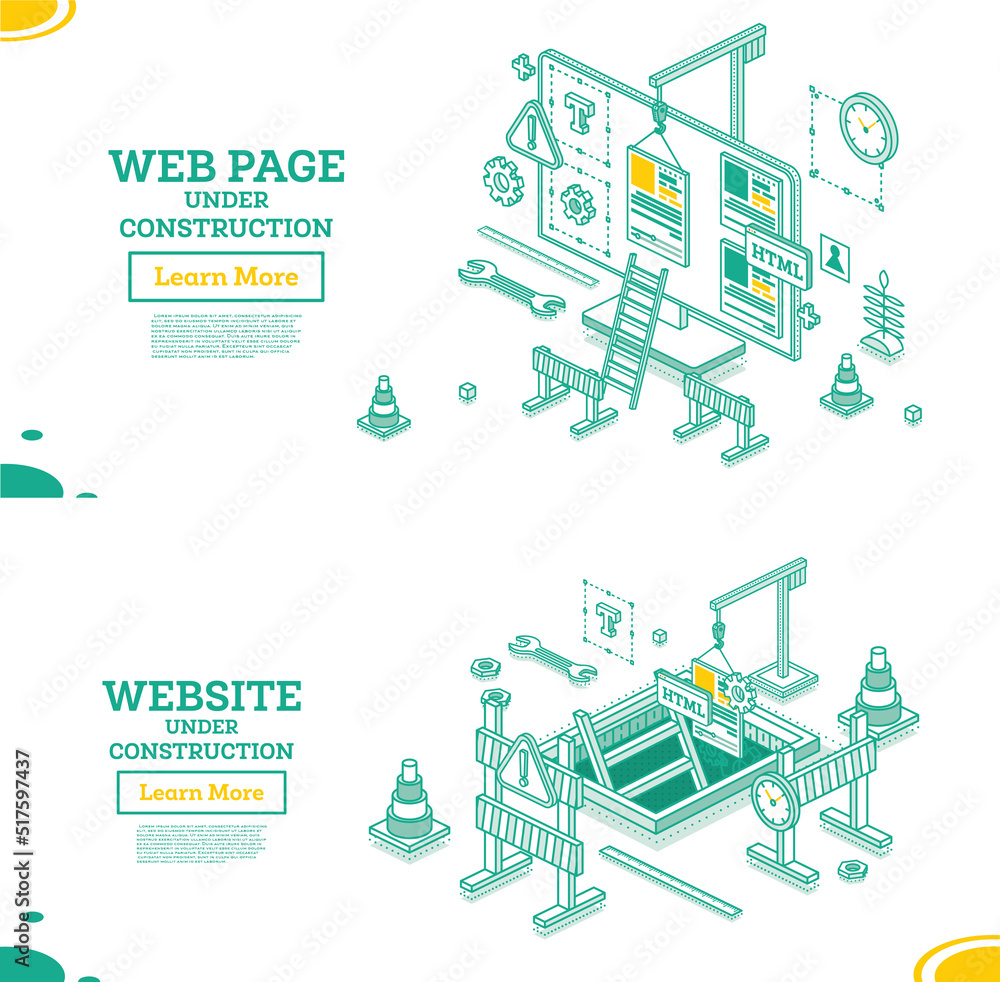 Web Page Under Construction. Isometric Outline Concept.