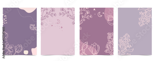 Violet baby shower invitation with flower. Vector birthday invitation for kid and baby