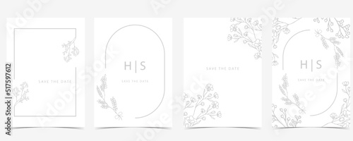 White baby shower invitation with flower. Vector birthday invitation for kid and baby