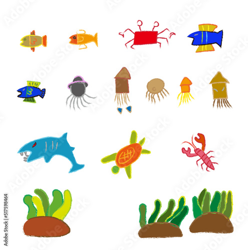 crayons line sea animal