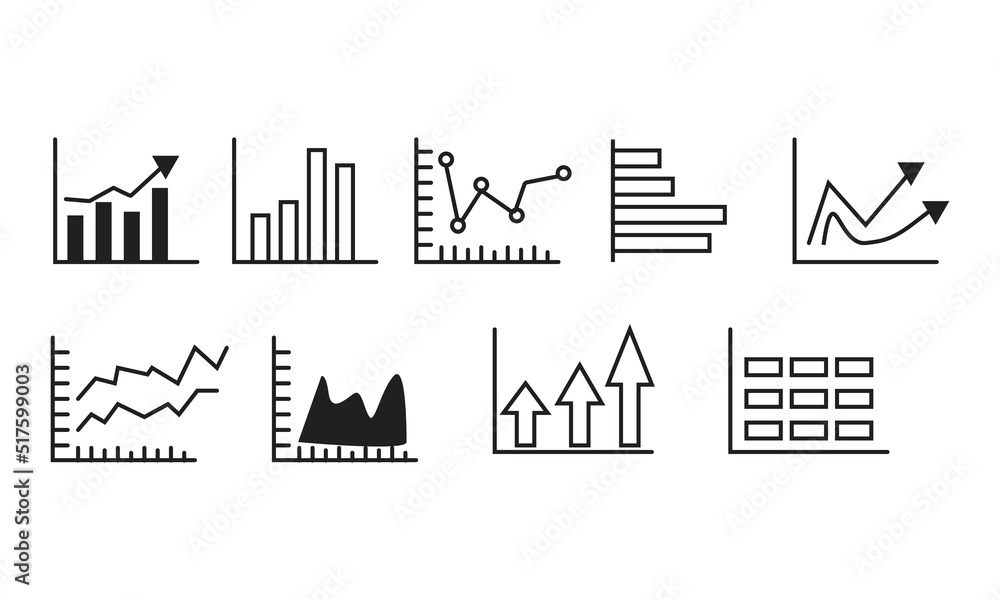 set of growth graphs chart performance statistics icon set with arrow up 