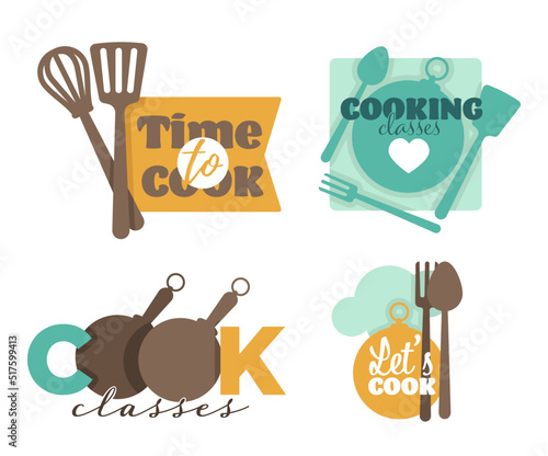 Kitchenware and cutlery cooking school or classes isolated icons vector