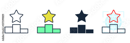 podium with star icon logo vector illustration. ranking symbol template for graphic and web design collection