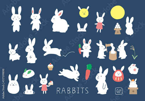手描きのうさぎイラスト詰め合わせセット（カラー/輪郭線なし）
