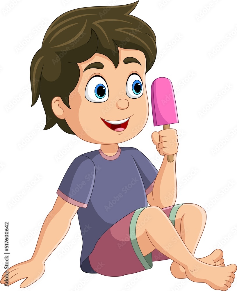 Cartoon little boy holding an ice cream Stock Vector Adobe Stock