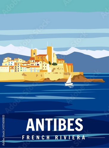 Fotografiet Antibes Fortress French Riviera Retro Poster