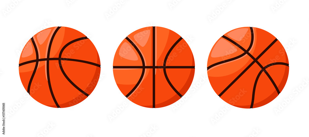 A set of basketballs on a white background.
