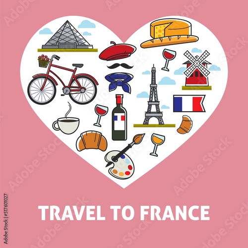 Travel agency brochures French culture and symbols architecture and cuisine vector