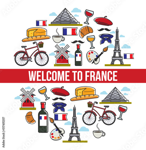 French symbols travel to France Internet web pages templates vector