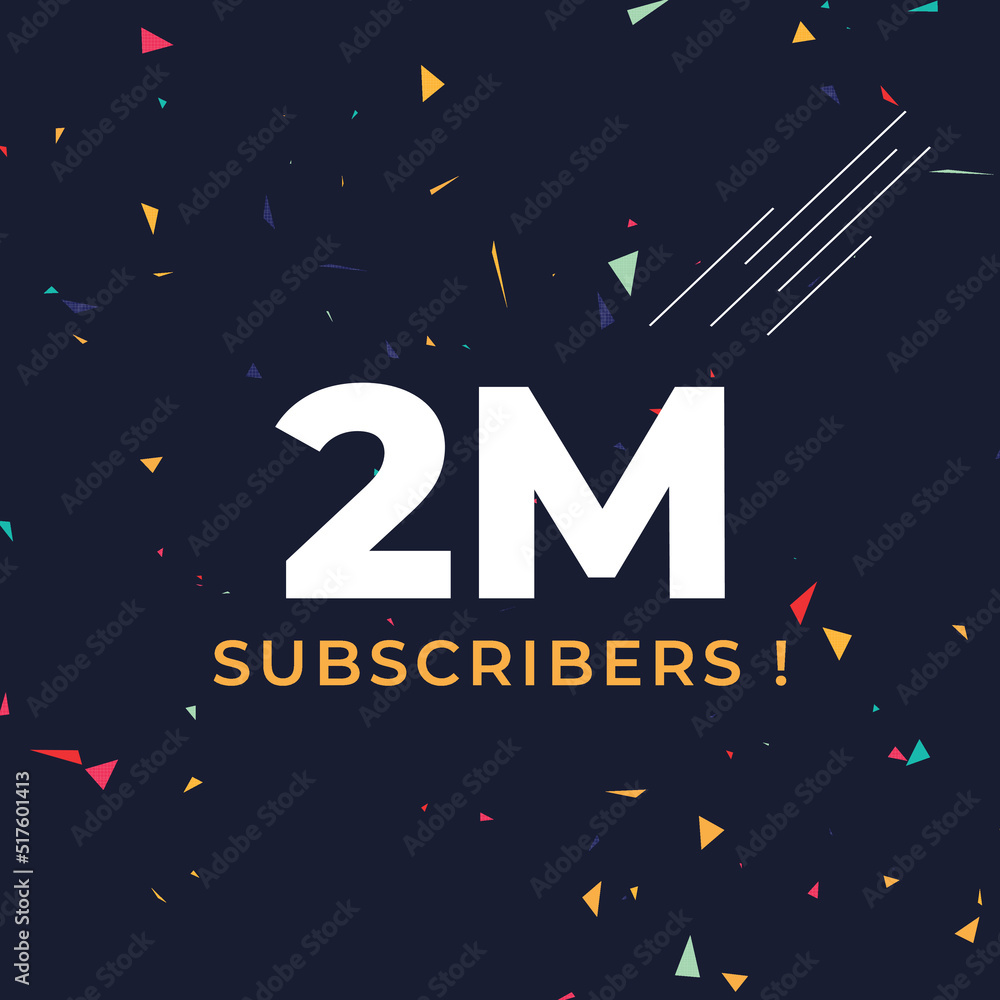 Naklejka premium Thank you 2M or 2 million subscribers with colorful confetti background. Premium design for social site posts, poster, social media banner celebration, social media story, web banner.