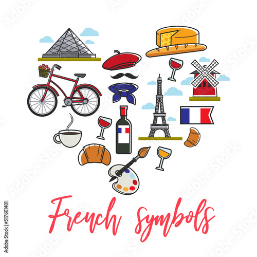 Travel agency brochures French culture and symbols architecture and cuisine vector